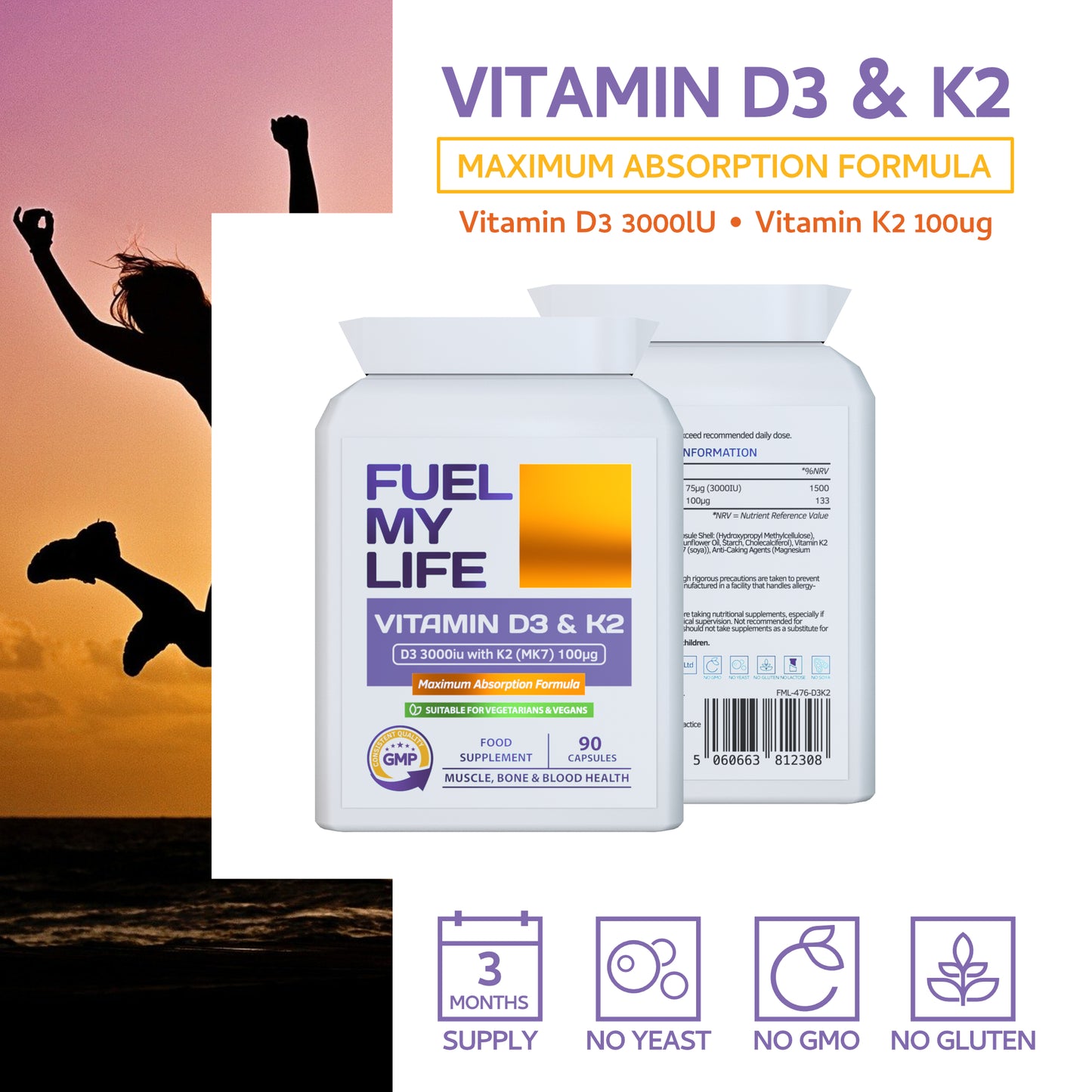 Vitamin D 3,000 IU & Vitamin K2 100ug MK7