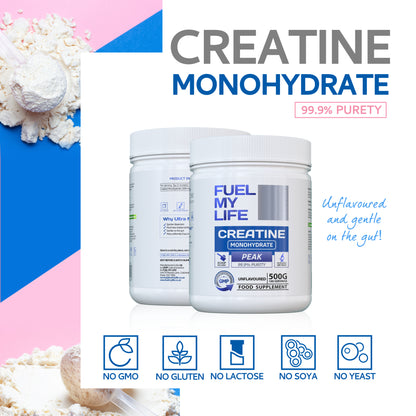 Creatine Monohydrate Powder - 500g (100 Servings) - Ultra Micronized 200 Mesh
