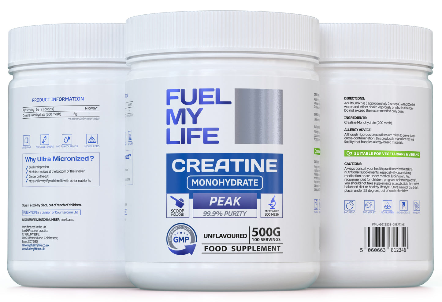 Creatine Monohydrate Powder - 500g (100 Servings) - Ultra Micronized 200 Mesh